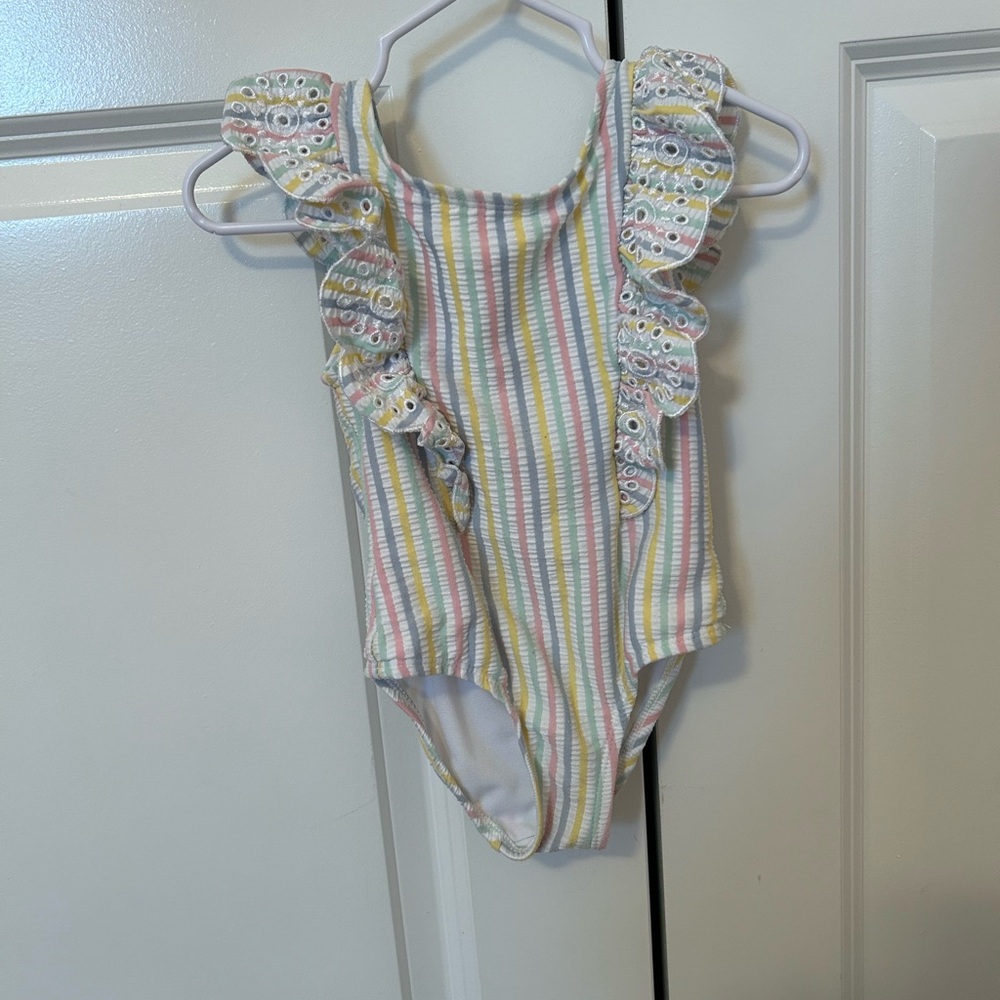 Little Me Striped Ruffle Swimsuit